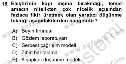 Reklamda Yaratıcılık Dersi 2021 - 2022 Yılı Yaz Okulu Sınav Soruları 18. Soru