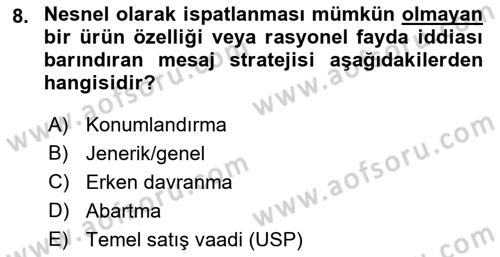 Reklamda Yaratıcılık Dersi 2021 - 2022 Yılı Yaz Okulu Sınav Soruları 8. Soru