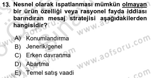 Reklamda Yaratıcılık Dersi 2022 - 2023 Yılı Yaz Okulu Sınav Soruları 13. Soru