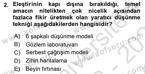 Reklamda Yaratıcılık Dersi 2022 - 2023 Yılı Yaz Okulu Sınavı 2. Soru