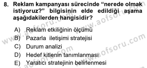 Reklamda Yaratıcılık Dersi 2022 - 2023 Yılı Yaz Okulu Sınavı 8. Soru