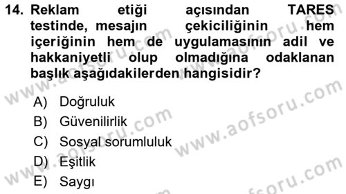 Reklamda Yaratıcılık Dersi 2023 - 2024 Yılı (Vize) Ara Sınav Soruları 14. Soru