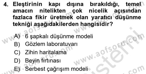 Reklamda Yaratıcılık Dersi 2023 - 2024 Yılı (Vize) Ara Sınav Soruları 4. Soru