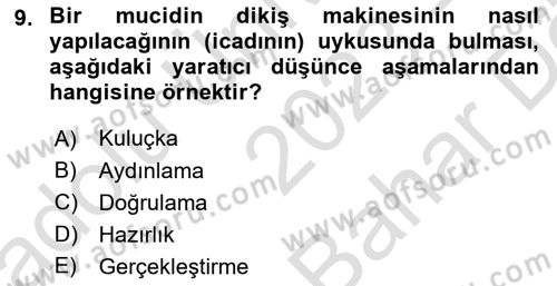 Reklamda Yaratıcılık Dersi 2023 - 2024 Yılı (Vize) Ara Sınav Soruları 9. Soru
