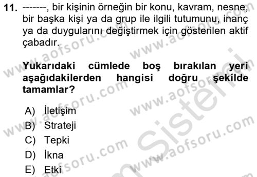 Reklamda Yaratıcılık Dersi 2023 - 2024 Yılı (Final) Dönem Sonu Sınav Soruları 11. Soru