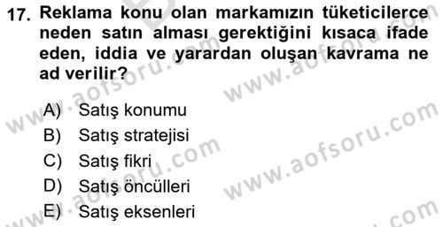 Reklamda Yaratıcılık Dersi 2023 - 2024 Yılı (Final) Dönem Sonu Sınav Soruları 17. Soru