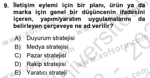 Reklamda Yaratıcılık Dersi 2023 - 2024 Yılı (Final) Dönem Sonu Sınav Soruları 9. Soru
