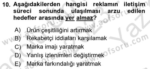 Reklamda Yaratıcılık Dersi 2023 - 2024 Yılı Yaz Okulu Sınav Soruları 10. Soru
