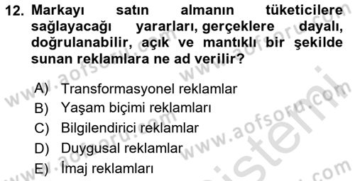 Reklamda Yaratıcılık Dersi 2023 - 2024 Yılı Yaz Okulu Sınav Soruları 12. Soru