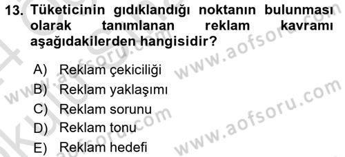 Reklamda Yaratıcılık Dersi 2023 - 2024 Yılı Yaz Okulu Sınav Soruları 13. Soru