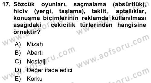 Reklamda Yaratıcılık Dersi 2023 - 2024 Yılı Yaz Okulu Sınav Soruları 17. Soru