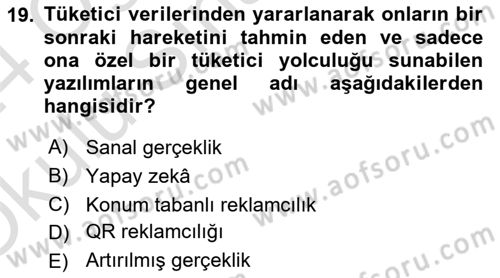 Reklamda Yaratıcılık Dersi 2023 - 2024 Yılı Yaz Okulu Sınav Soruları 19. Soru