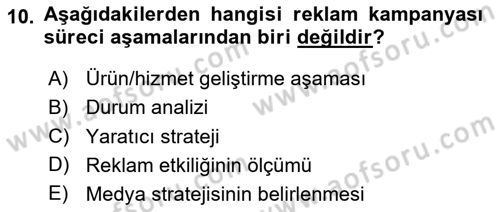 Reklamda Yaratıcılık Dersi 2024 - 2025 Yılı (Vize) Ara Sınav Soruları 10. Soru