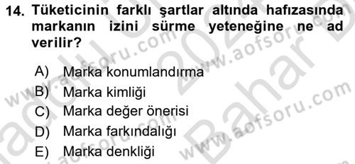 Reklamda Yaratıcılık Dersi 2024 - 2025 Yılı (Vize) Ara Sınav Soruları 14. Soru