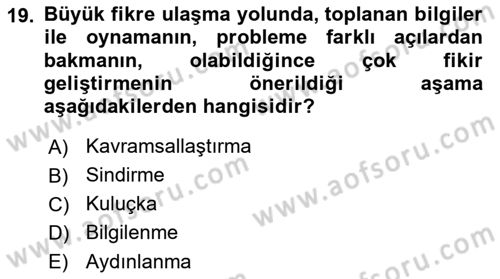 Reklamda Yaratıcılık Dersi 2024 - 2025 Yılı (Vize) Ara Sınav Soruları 19. Soru