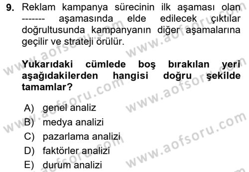 Reklamda Yaratıcılık Dersi 2024 - 2025 Yılı (Vize) Ara Sınav Soruları 9. Soru
