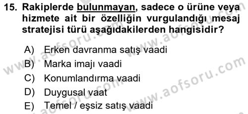 Reklamda Yaratıcılık Dersi 2024 - 2025 Yılı (Final) Dönem Sonu Sınav Soruları 15. Soru