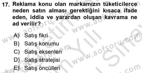 Reklamda Yaratıcılık Dersi 2024 - 2025 Yılı (Final) Dönem Sonu Sınav Soruları 17. Soru