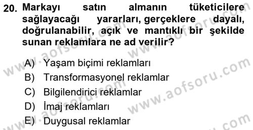 Reklamda Yaratıcılık Dersi 2024 - 2025 Yılı (Final) Dönem Sonu Sınav Soruları 20. Soru