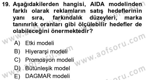 Reklamda Yaratıcılık Dersi 2025 - 2026 Yılı (Vize) Ara Sınav Soruları 19. Soru