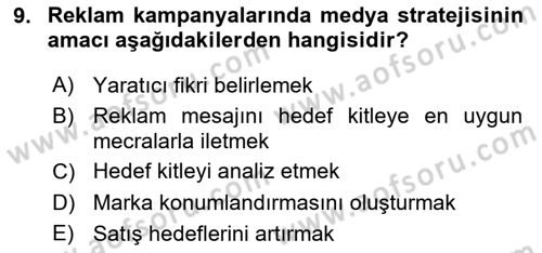 Reklamda Yaratıcılık Dersi 2025 - 2026 Yılı (Vize) Ara Sınav Soruları 9. Soru