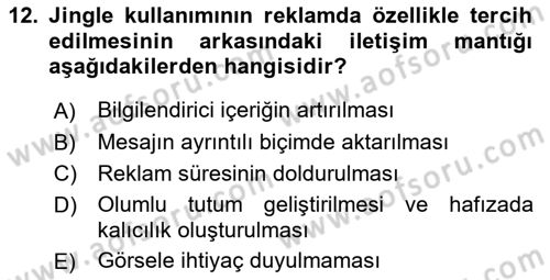 Reklamda Yaratıcılık Dersi 2025 - 2026 Yılı (Final) Dönem Sonu Sınav Soruları 12. Soru