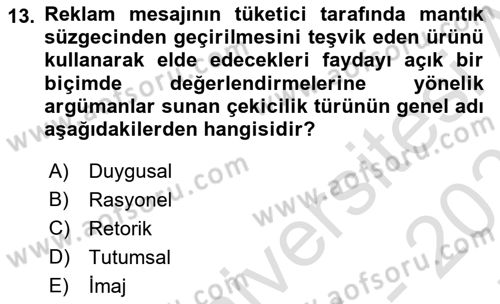 Reklamda Yaratıcılık Dersi 2025 - 2026 Yılı (Final) Dönem Sonu Sınav Soruları 13. Soru