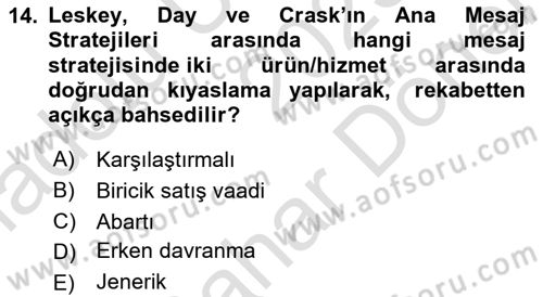 Reklamda Yaratıcılık Dersi 2025 - 2026 Yılı (Final) Dönem Sonu Sınav Soruları 14. Soru