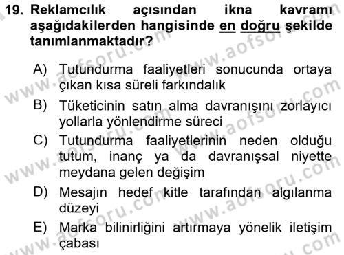 Reklamda Yaratıcılık Dersi 2025 - 2026 Yılı (Final) Dönem Sonu Sınav Soruları 19. Soru