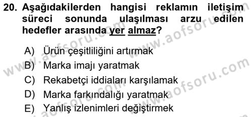 Reklamda Yaratıcılık Dersi 2025 - 2026 Yılı (Final) Dönem Sonu Sınav Soruları 20. Soru