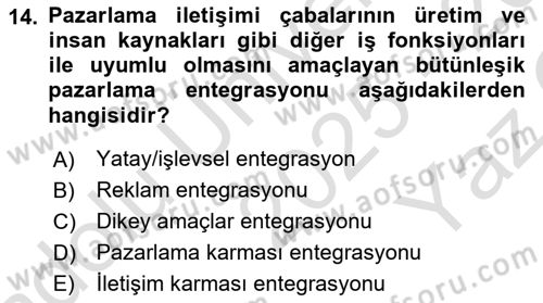 Reklamda Yaratıcılık Dersi 2025 - 2026 Yılı Yaz Okulu Sınav Soruları 14. Soru