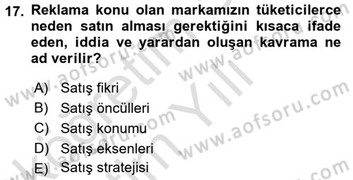 Reklamda Yaratıcılık Dersi 2025 - 2026 Yılı Yaz Okulu Sınav Soruları 17. Soru