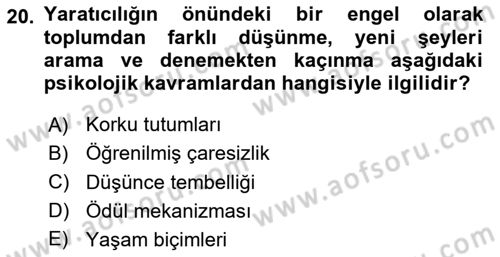 Reklamda Yaratıcılık Dersi 2025 - 2026 Yılı Yaz Okulu Sınav Soruları 20. Soru