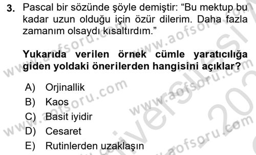 Reklamda Yaratıcılık Dersi 2025 - 2026 Yılı Yaz Okulu Sınav Soruları 3. Soru
