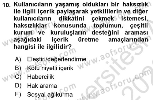 Dijital İçerik Pazarlaması Dersi 2021 - 2022 Yılı (Vize) Ara Sınav Soruları 10. Soru