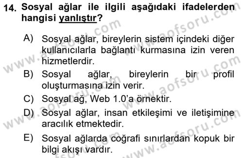 Dijital İçerik Pazarlaması Dersi 2021 - 2022 Yılı (Vize) Ara Sınav Soruları 14. Soru