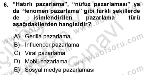 Dijital İçerik Pazarlaması Dersi 2021 - 2022 Yılı (Vize) Ara Sınav Soruları 6. Soru