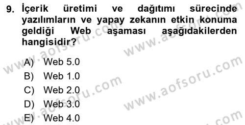 Dijital İçerik Pazarlaması Dersi 2021 - 2022 Yılı (Vize) Ara Sınav Soruları 9. Soru
