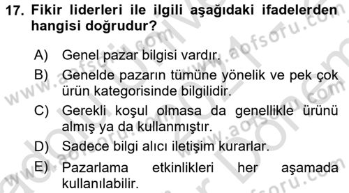 Dijital İçerik Pazarlaması Dersi 2021 - 2022 Yılı (Final) Dönem Sonu Sınav Soruları 17. Soru
