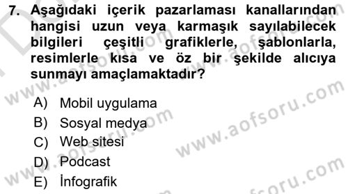 Dijital İçerik Pazarlaması Dersi 2021 - 2022 Yılı (Final) Dönem Sonu Sınav Soruları 7. Soru