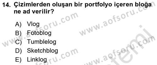 Dijital İçerik Pazarlaması Dersi 2021 - 2022 Yılı Yaz Okulu Sınav Soruları 14. Soru