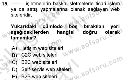 Dijital İçerik Pazarlaması Dersi 2021 - 2022 Yılı Yaz Okulu Sınav Soruları 15. Soru