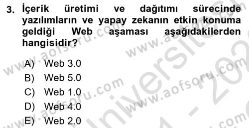 Dijital İçerik Pazarlaması Dersi 2021 - 2022 Yılı Yaz Okulu Sınav Soruları 3. Soru