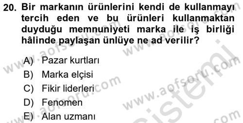 Dijital İçerik Pazarlaması Dersi 2022 - 2023 Yılı Yaz Okulu Sınav Soruları 20. Soru