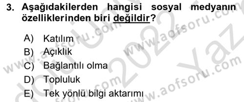 Dijital İçerik Pazarlaması Dersi 2022 - 2023 Yılı Yaz Okulu Sınav Soruları 3. Soru