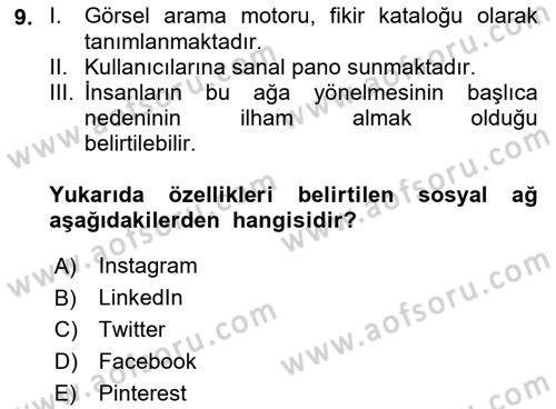 Dijital İçerik Pazarlaması Dersi 2022 - 2023 Yılı Yaz Okulu Sınav Soruları 9. Soru