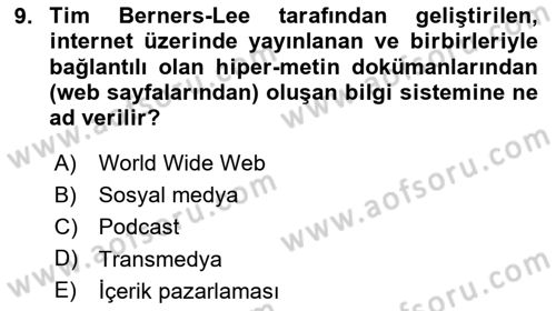 Dijital İçerik Pazarlaması Dersi 2023 - 2024 Yılı (Vize) Ara Sınav Soruları 9. Soru