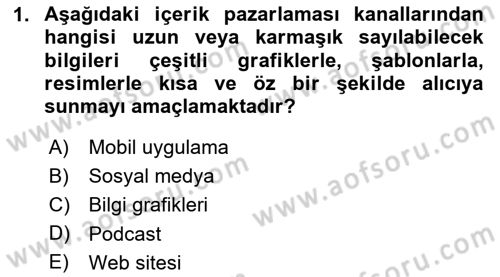 Dijital İçerik Pazarlaması Dersi 2023 - 2024 Yılı Yaz Okulu Sınav Soruları 1. Soru