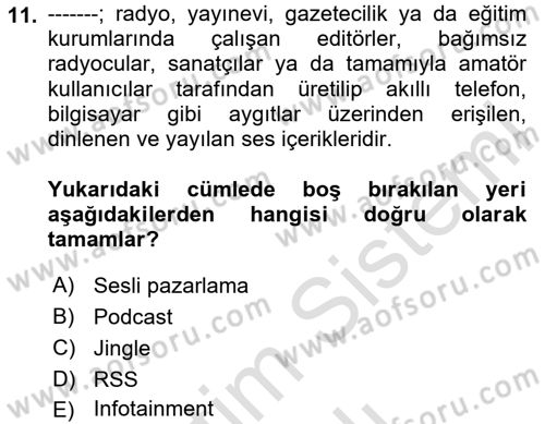 Dijital İçerik Pazarlaması Dersi 2023 - 2024 Yılı Yaz Okulu Sınav Soruları 11. Soru