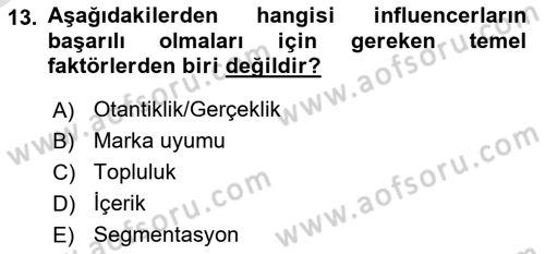 Dijital İçerik Pazarlaması Dersi 2023 - 2024 Yılı Yaz Okulu Sınav Soruları 13. Soru